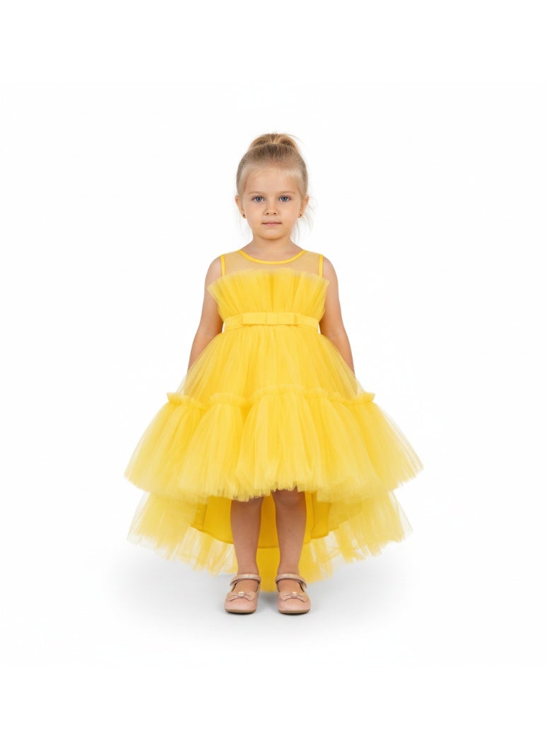 D'Daniela Yellow Tulle Hi-Lo Dress - Image 3